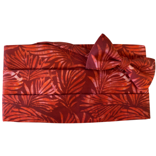 Red Hawaiian Leaves Cummerbund and Bow Tie Set